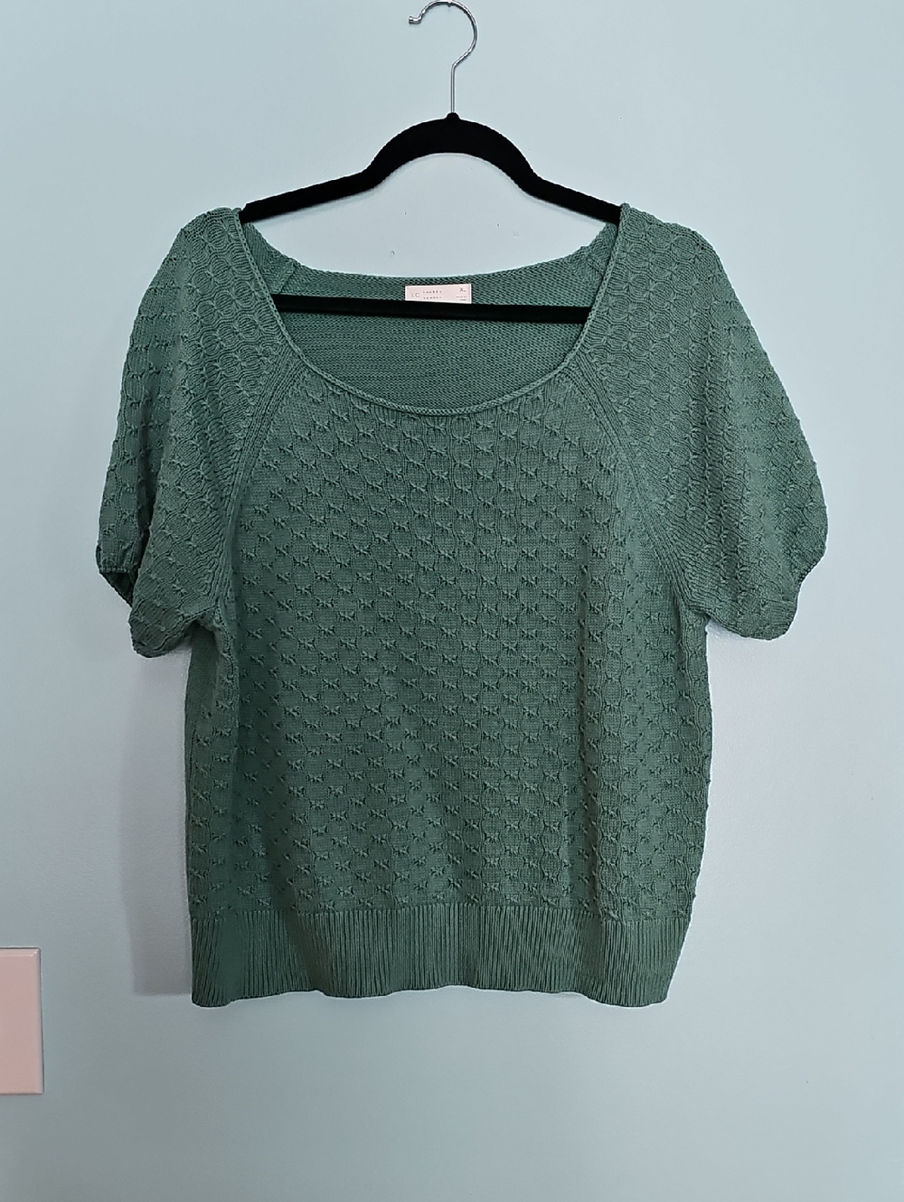 LC Lauren Conrad Scoop Neck Textured Short Sleeve Sweater in Sage